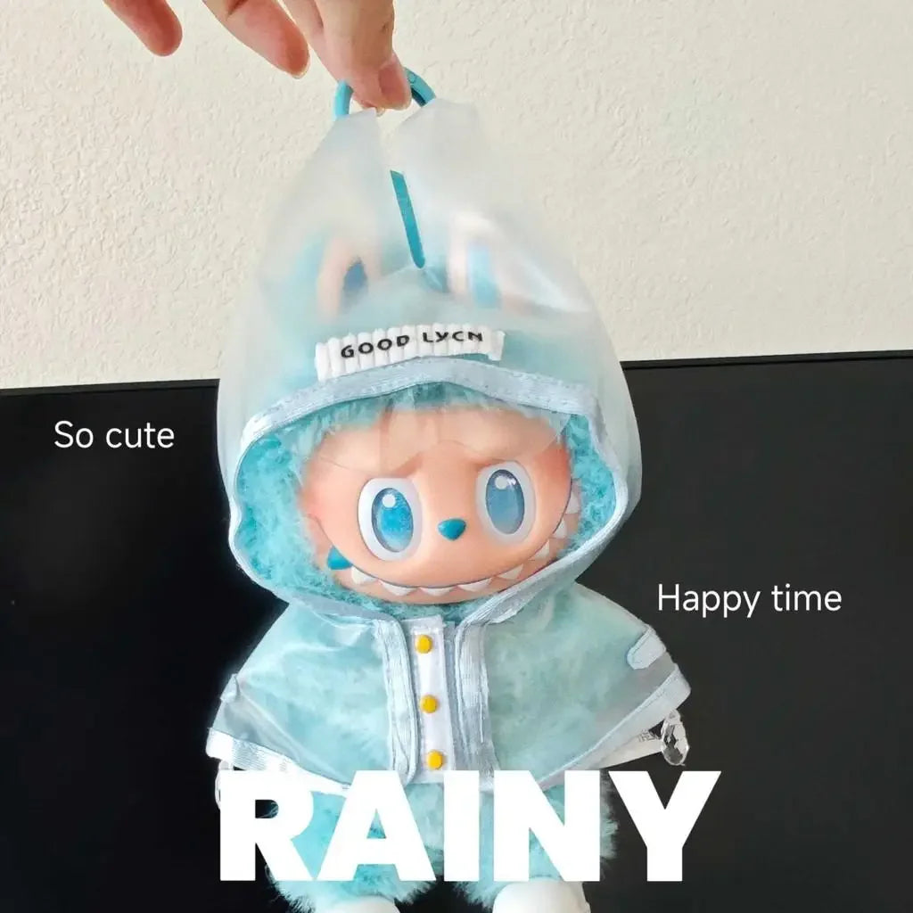 For 17 cm labubu v1/v2/v3 clothes summer doll clothes rabbit ear raincoat for Labubu Outfit DIY Labubu Clothing Gift