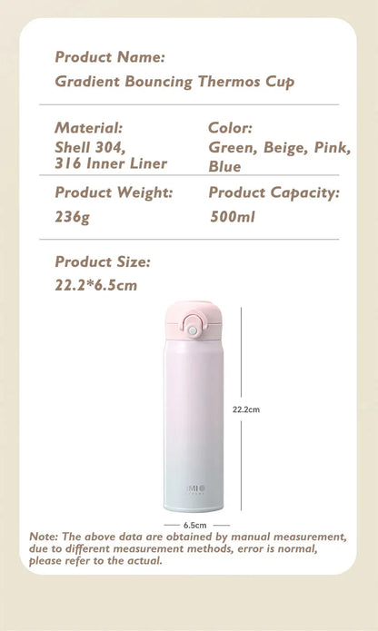 500ml large capacity thickened 316 stainless steel vacuum Thermal insulation portable Tumbler Thermos Water bottle Coffee cup