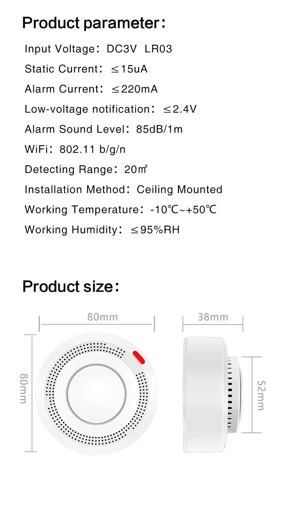Tuya Smart WiFi Smoke Sensor Fire Protection Smoke Detector 85dB Sound Security System Firefighters  Smartlife APP Control