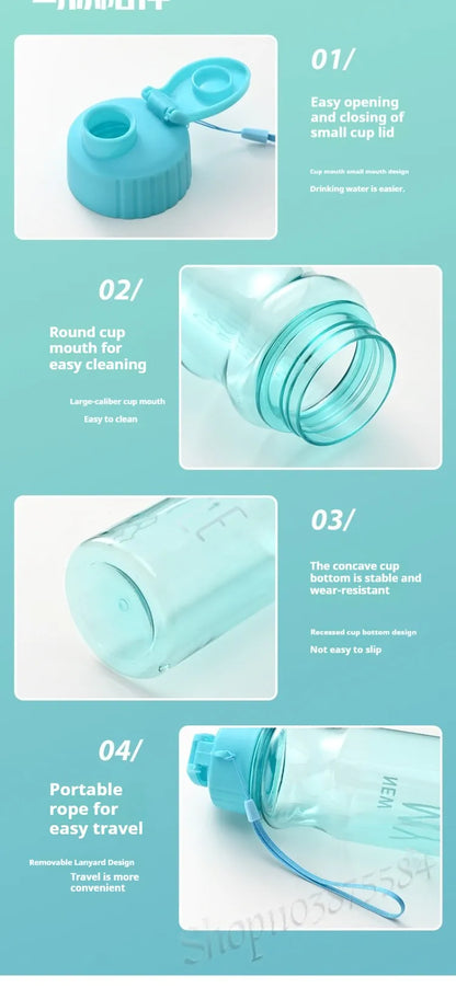 550ml Plastic Water Bottle Portable Sports Cup With Anti Drop Rope Outdoor Water Container Color Transparent Pet Flip Cover