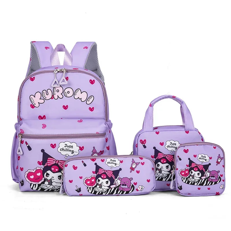Hello Kittys 4pcs Backpack Set, Pencil Case, Shoulder Bag, Wallet Set, Kuromsi School Bag, Melody Casual Outdoor Daypack