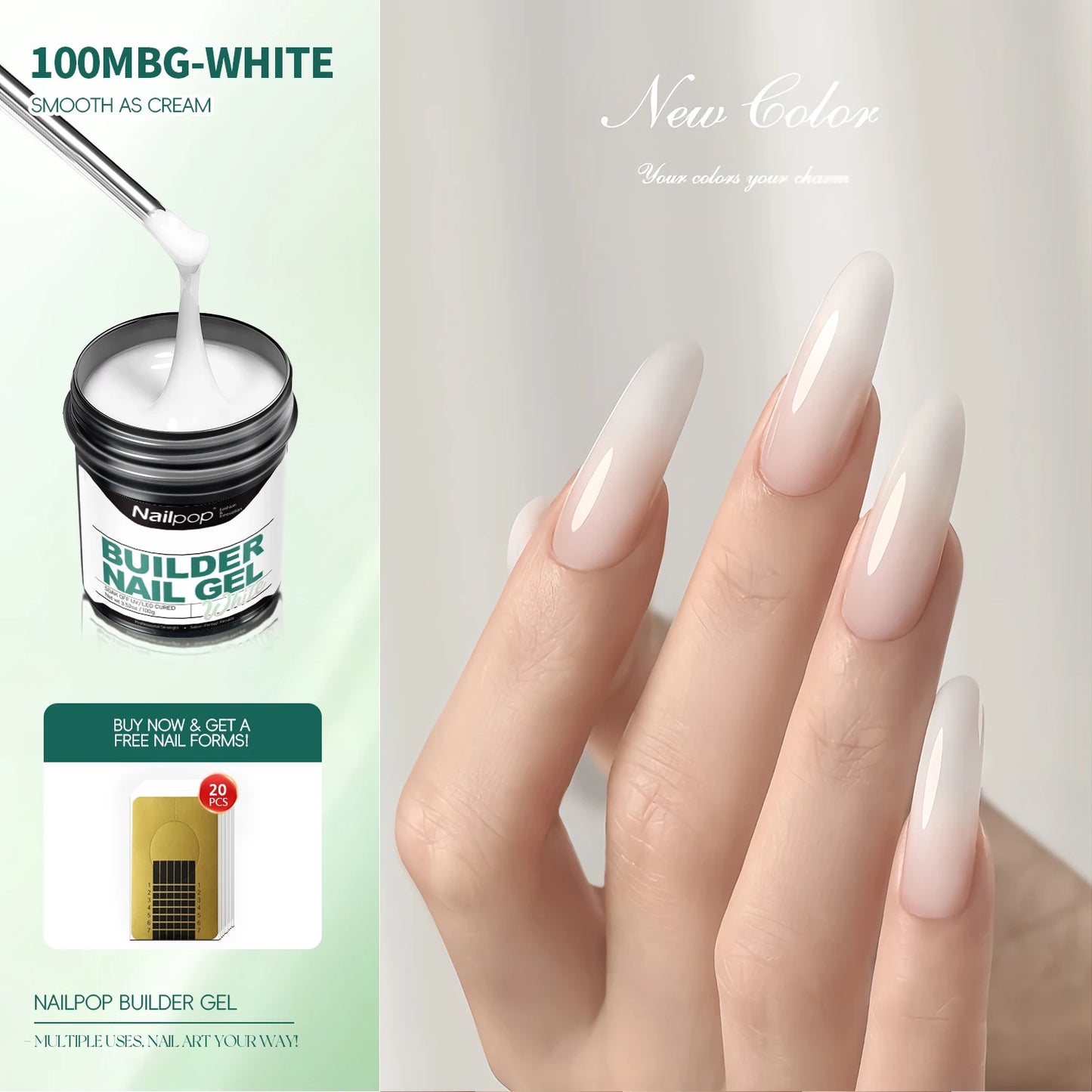 Nailpop Professional Builder Gel UV Hard Gel for Nail Strengthen Quick Building Long Lasting Soak Off Extension Gel 30/100g