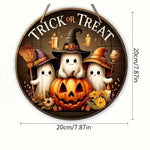 Halloween Round Wooden Signage - Cute Ghost, Pumpkin, Witch Hat Design, Suitable for Home, Door, Garden, Halloween Decoration