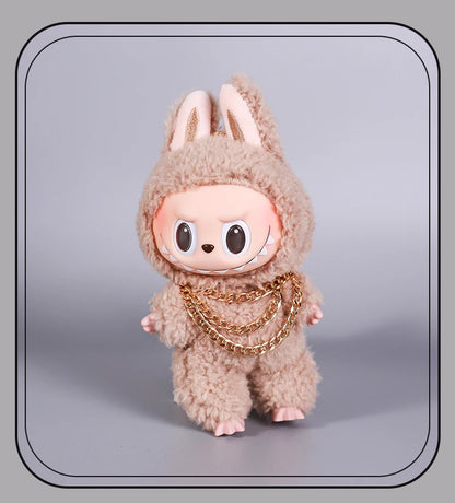 Luxury Tidal Current Labubu Black Hip Hop Mask Knitted Hat Accessories 3-Layer Big Gold Chain Street Fashion Doll Ornaments