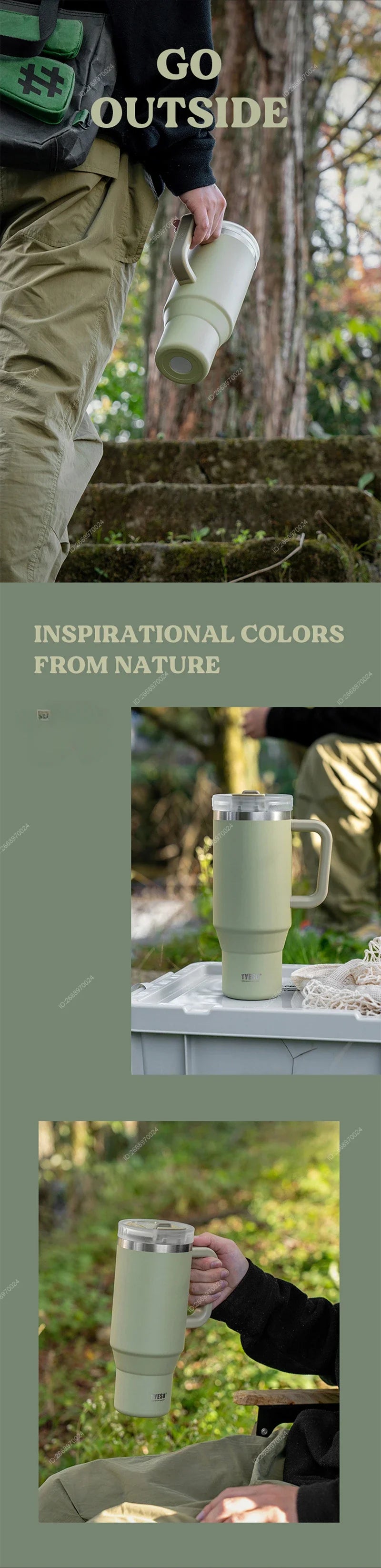 Tyeso 900/1200ML Tumbler Bottle Stainless Steel Car Mug With Handle Straw Thermal Iced Travel Vacuum Insulated Coffee Hot Cup