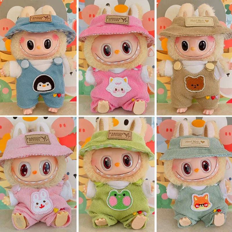 Labubu Doll Fashion Set Cute White Shirt Hat Animal Overalls Doll Clothes Accessory Gift for 17cm Doll