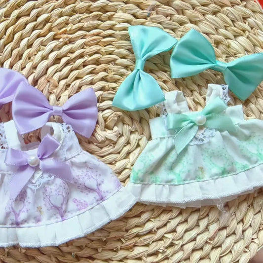 For 15/17cm Labubu  Plush Doll's   Bow Dress  Clothes  Outfit Doll Accessories