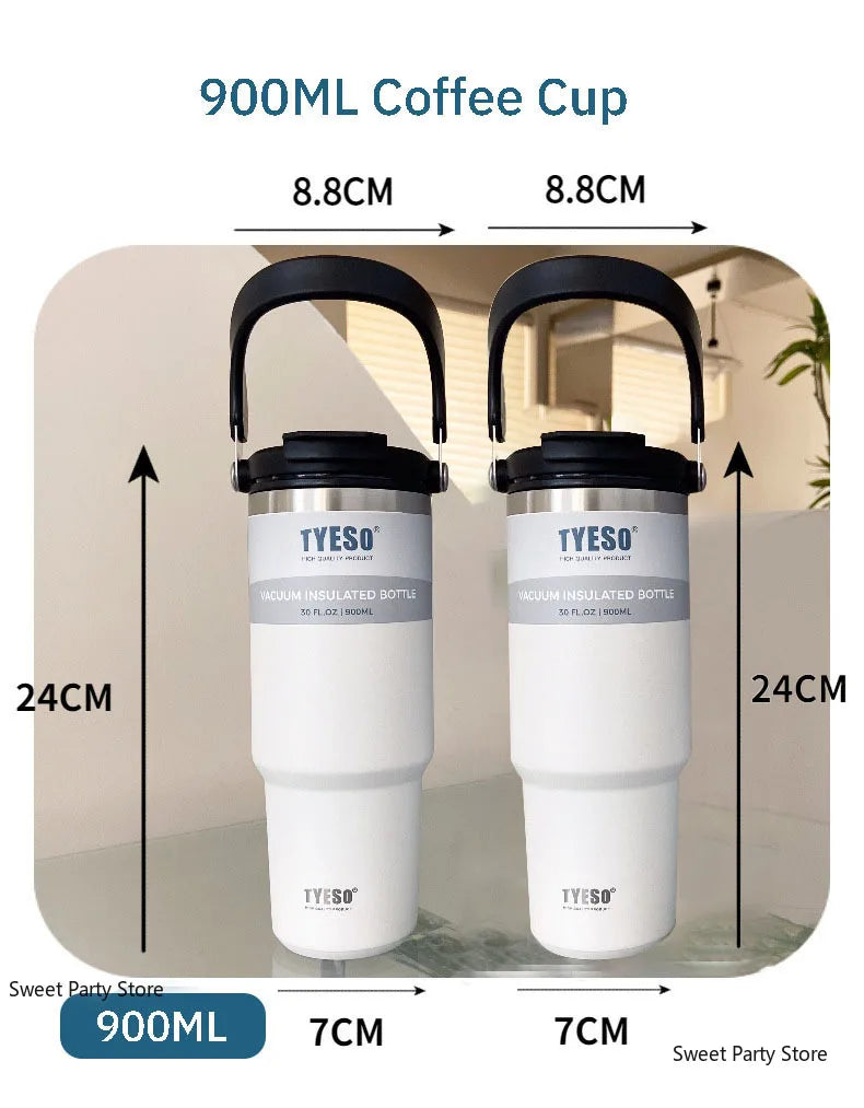 Tyeso 600/750/900/1050/1200ML Stainless Steel Thermos Bottle Car Coffee Cup Sports Water Bottles Keeps Cold and Heat Thermal Mug