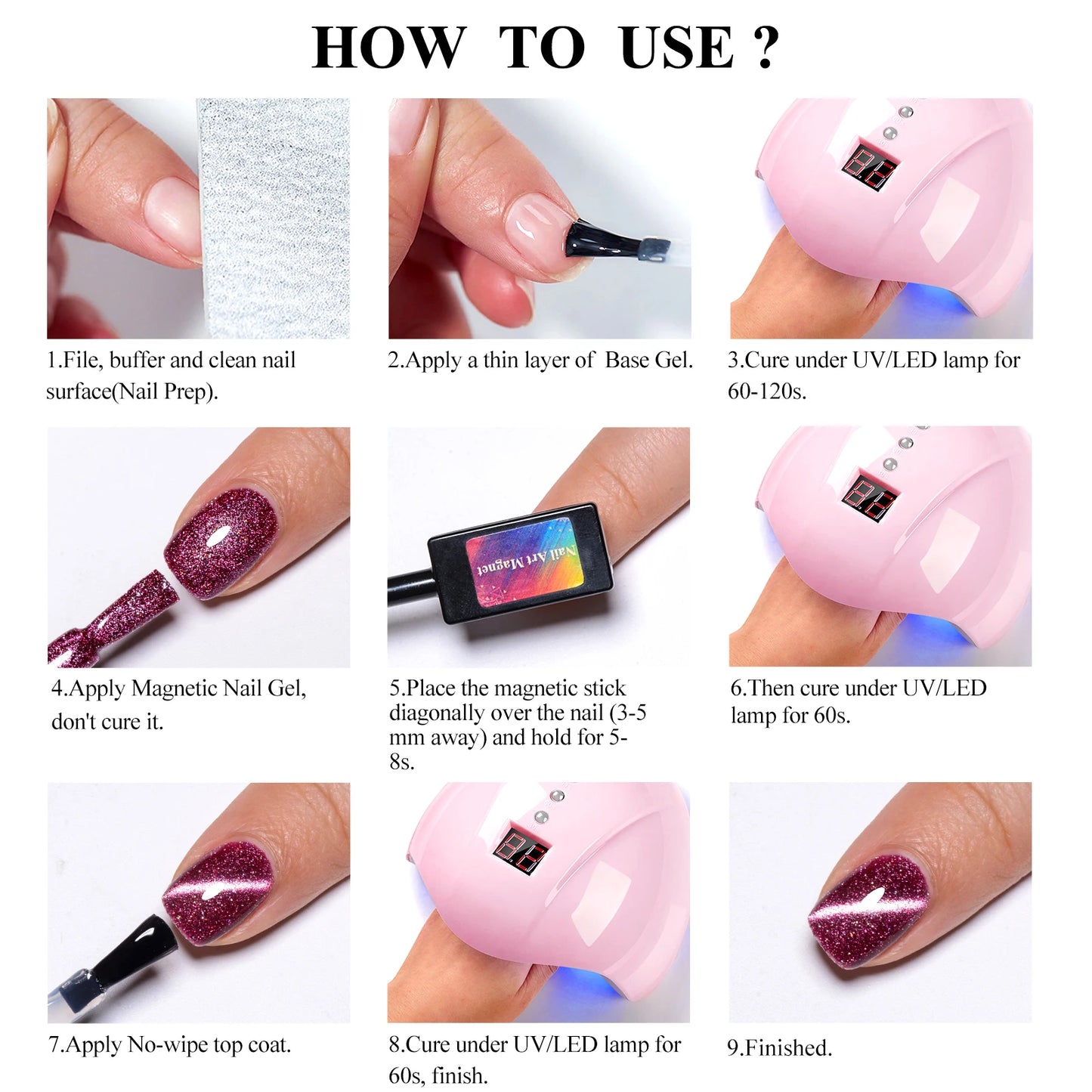 7pc Cat Magnetic Nail Gel Polish Set Long Lasting Glitter Nail Supplies Soak Off UV/LED Vernis Gel Kit for Manicure Design