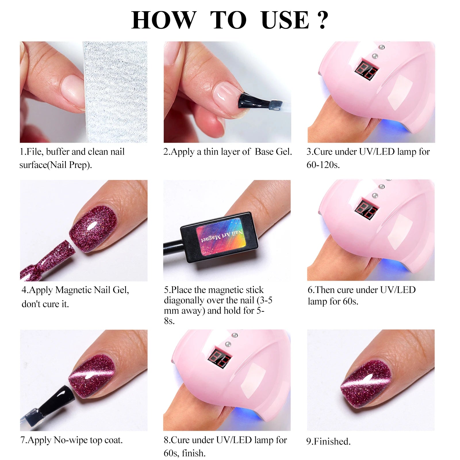 7pc Cat Magnetic Nail Gel Polish Set Long Lasting Glitter Nail Supplies Soak Off UV/LED Vernis Gel Kit for Manicure Design