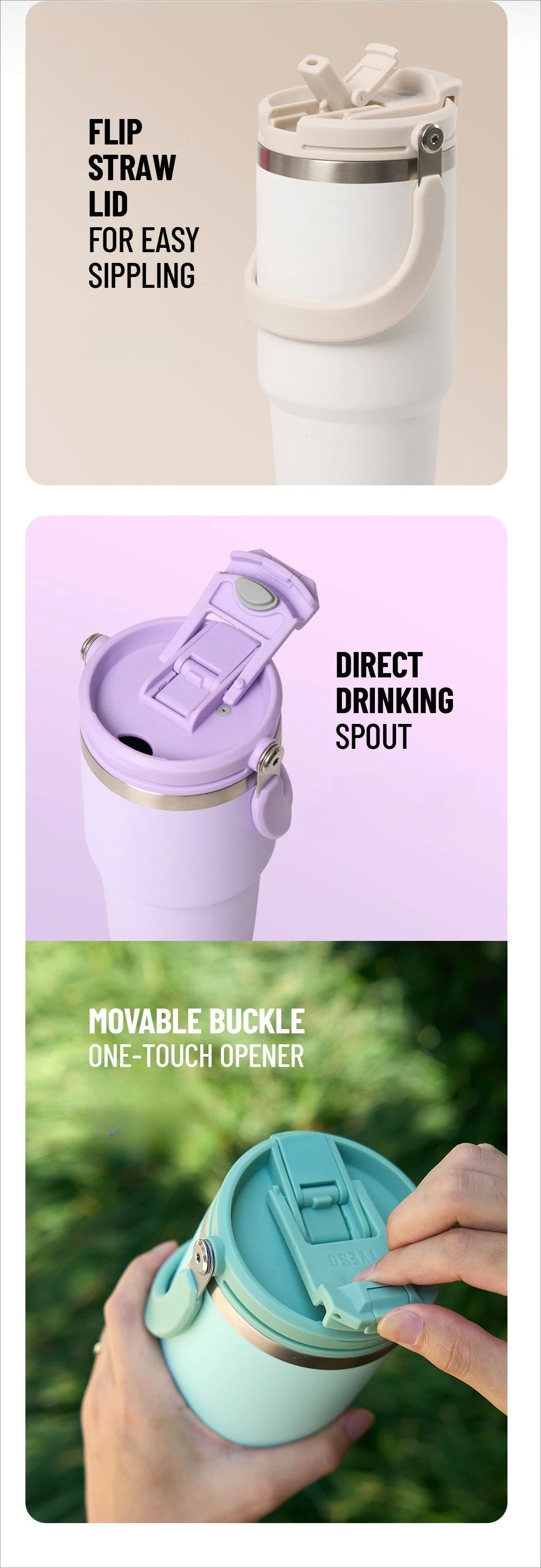 Tyeso Large-Capacity Vacuum Flasks Handle Vacuum Cup Dual-Drink Coffee Mug Stainless Steel Ice Cup Car Bottle Hot Cold Retention