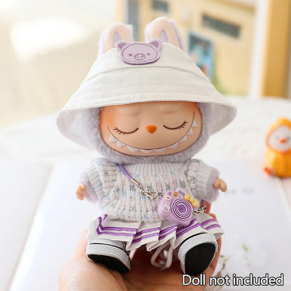 Mini Doll'S Clothes Outfit Accessories for 15-17cm Ropa Labubu & 10cm Cotton Doll Love Hoodie Pink Yarn Skirt Clothing no doll