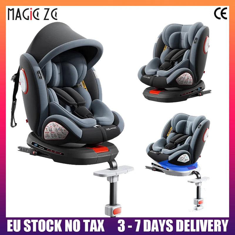 Adjustable Child Car Safety Seat with ISOFIX Baby 360 Rotating Direction Angle Suitable for 0 to 12 Years with Footrest