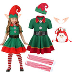 New Year Elf Costume For Kids Girl Boy Green Santa Claus Suit Set With Hat Children Fancy Christmas Party Dress Set Performance