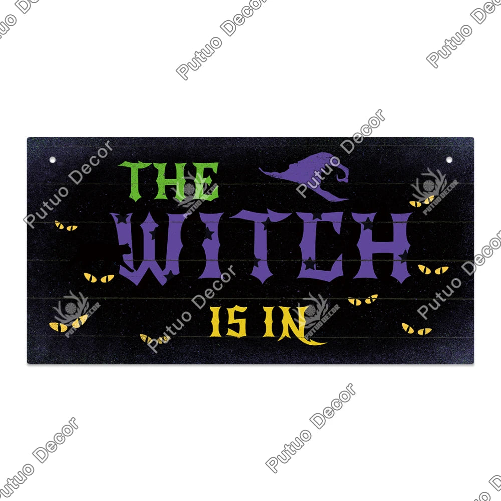 Putuo Decor Halloween Wooden Hanging Pendant Door Sign Pumpkin Ghost Bat Swith Greeting Doorplate Wood Crafts Happy Halloween Da