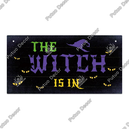 Putuo Decor Halloween Wooden Hanging Pendant Door Sign Pumpkin Ghost Bat Swith Greeting Doorplate Wood Crafts Happy Halloween Da