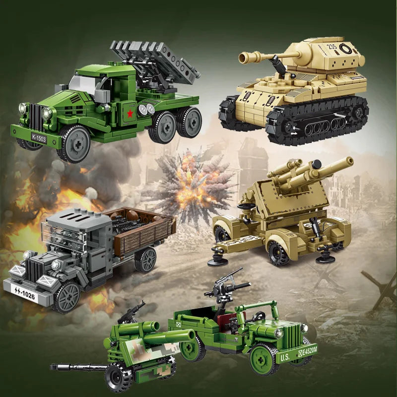 Military Patrol German Opel truck anti-aircraft gun Weapon Building Blocks WW2 Army Soldiers Brinquedos Bricks Classic Kids Toys