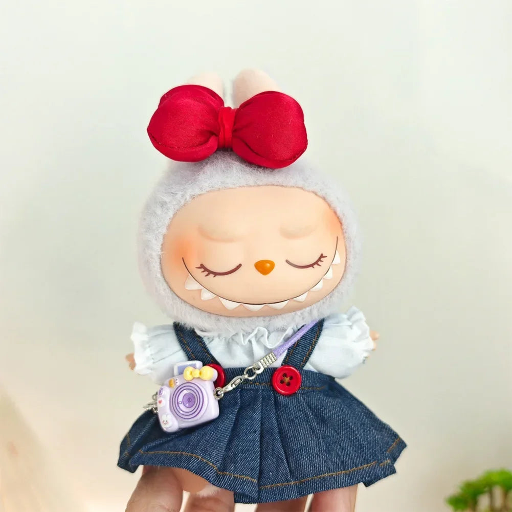 For Korea Kpop Exo Labubu Idol Dolls Jean Dress Big Bowknot Doll Clothes Kids Gift 15-17cm Cute Mini Clothes Doll Accessories