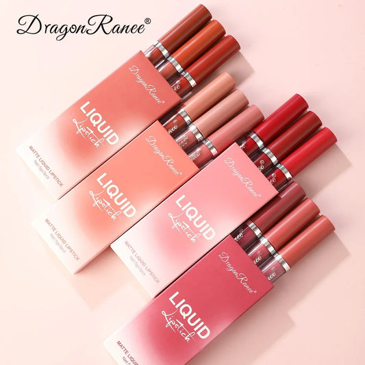 3Pcs/box Liquid Lipstick Set Matte Velvet Lip Gloss Set  Waterproof Liquid Lipstick Lip Non Stick Cup Lip Gloss Makeup