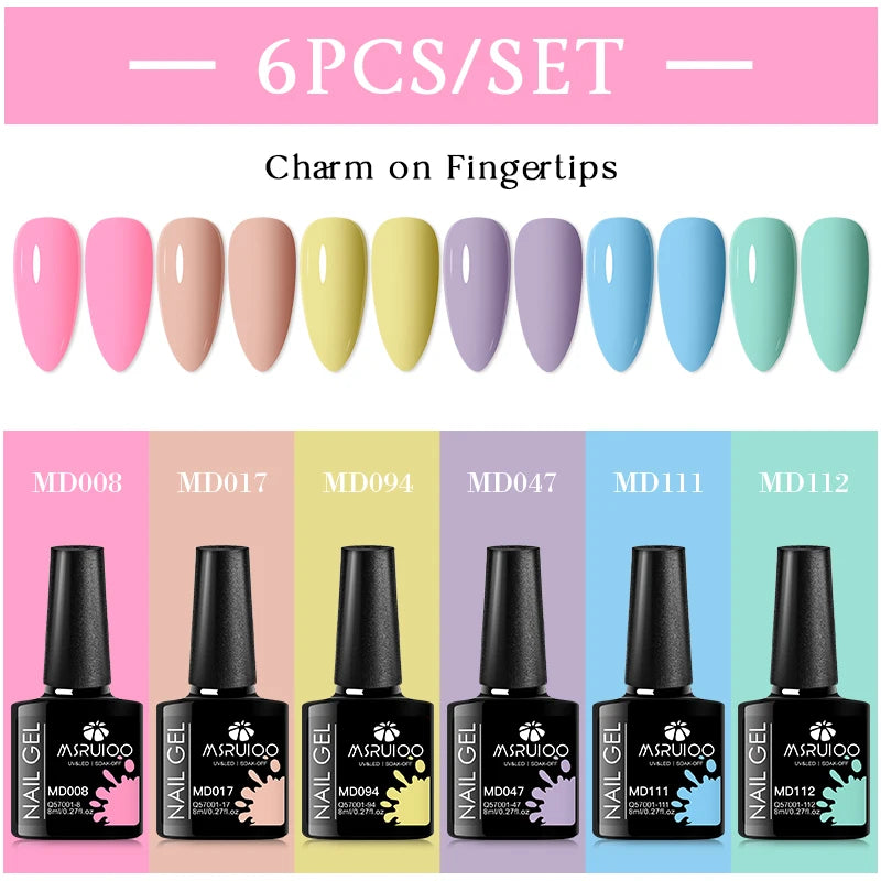 MSRUIOO 6pcs Nude Pink Gel Nail Polish Set Glitter Colorful Semi Permanent UV Gel Kits DIY Nail Art Painting Varnish Manicure
