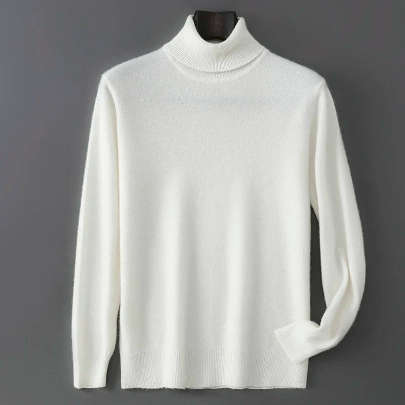 Men's 100% Pure Wool Pullover Sweater For Autumn Winter High Collar Knitted Long Sleeved Loose Solid Color Casual Simple Warmtop