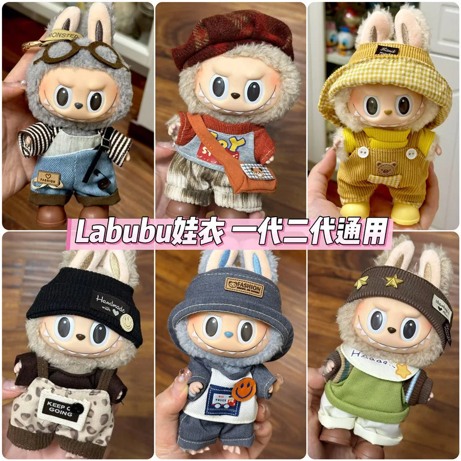Cute Mini Plush Doll Clothes for 17cm Labubu Many Kinds of Overalls Clothes Accessories