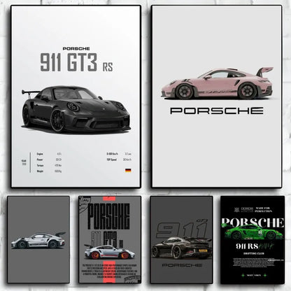 Sport Cars Poster Self-adhesive Art Waterproof Paper Sticker Coffee House Bar Room Wall Decor