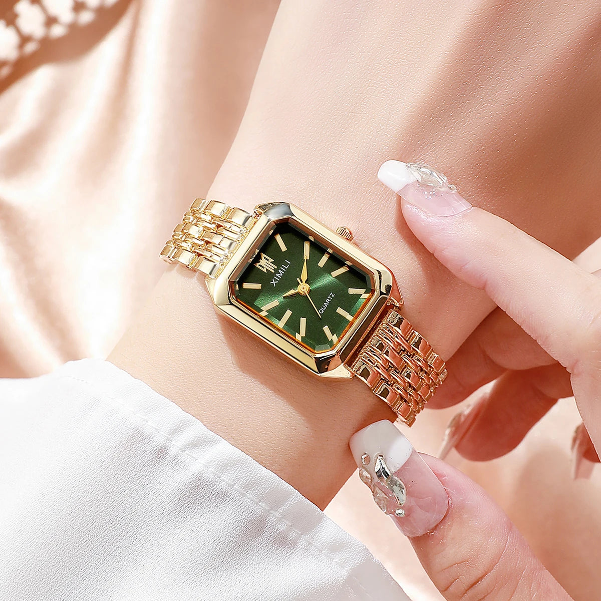 1/2/4PCS Luxury Women Watches Fashion Rectangle Woman Quartz Watch Stainless Steel Band Wristwatches Reloj Mujer（Without Box）