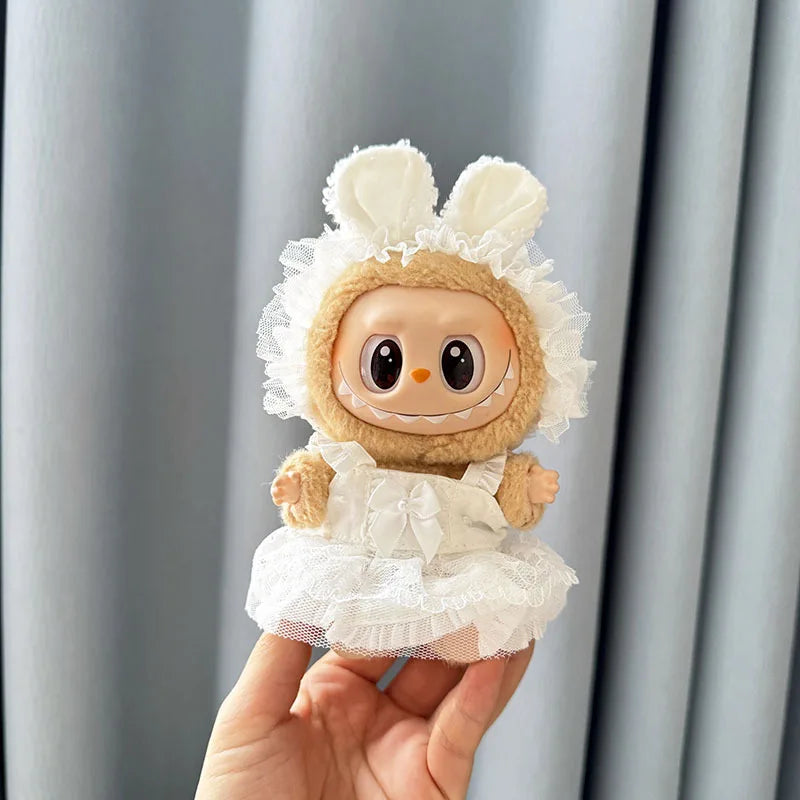 Luxury Plush Wedding Dress Dolls Clothes for Labubu I II Korea Style Fluffy Romantic Wedding Dress Flower Hat Suit for Ladbubu