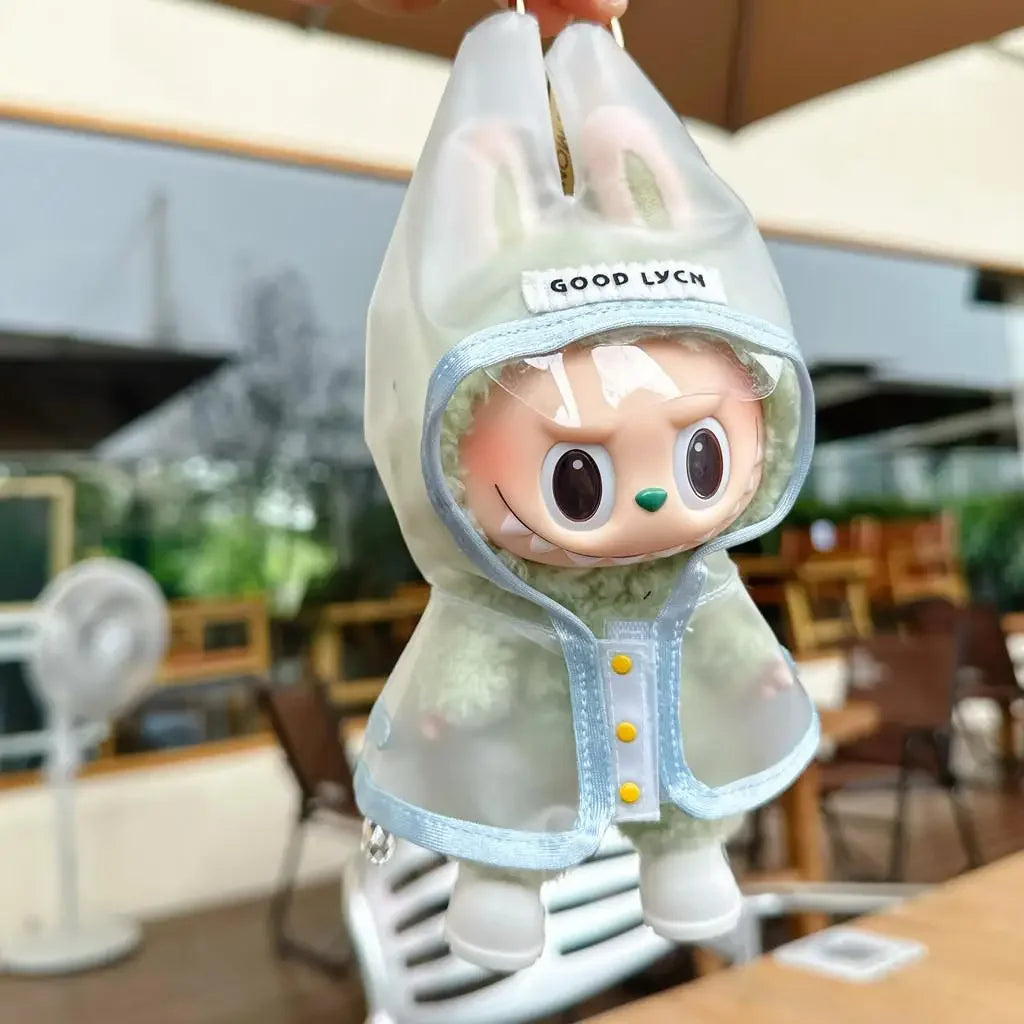For 17 cm labubu v1/v2/v3 clothes summer doll clothes rabbit ear raincoat for Labubu Outfit DIY Labubu Clothing Gift