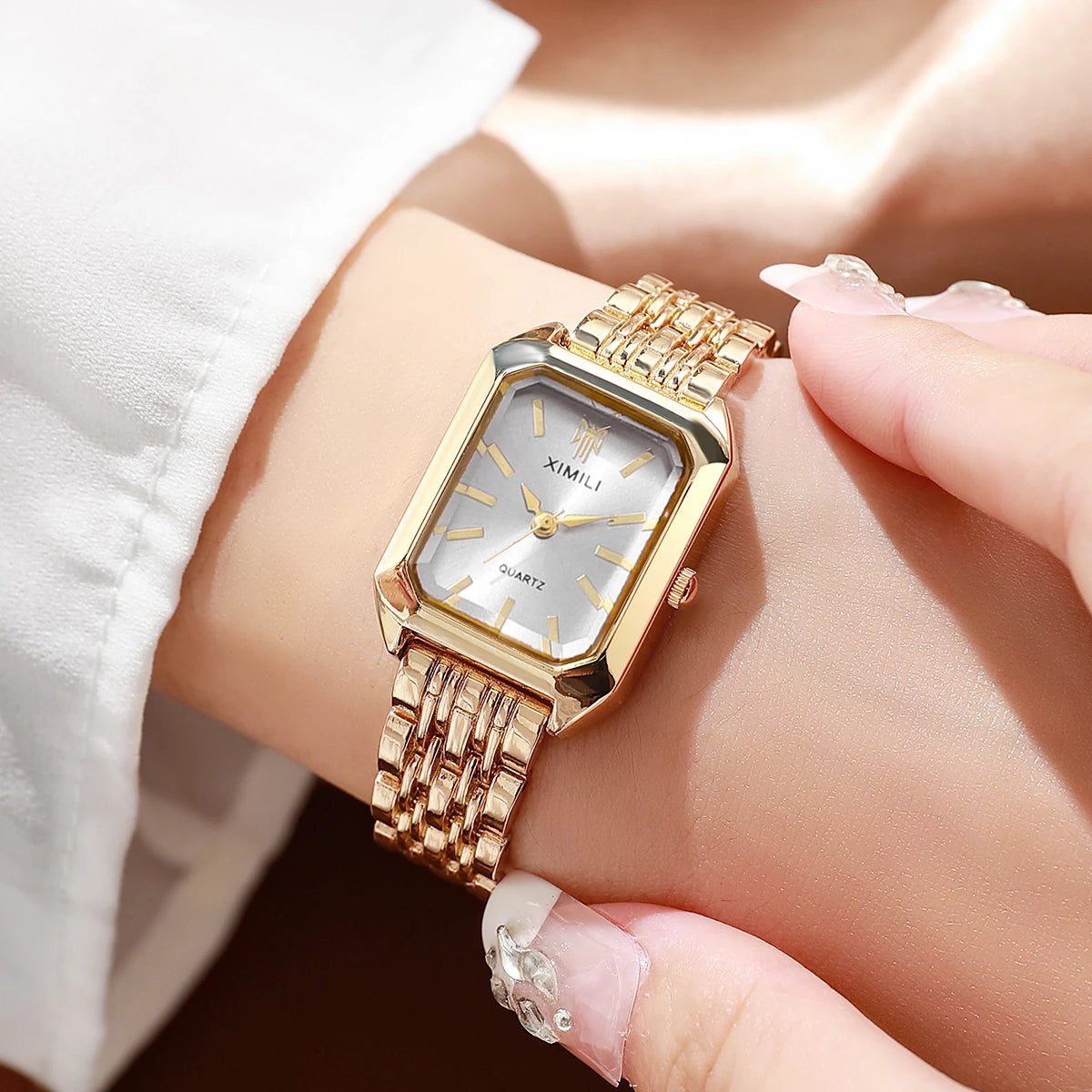 1/2/4PCS Luxury Women Watches Fashion Rectangle Woman Quartz Watch Stainless Steel Band Wristwatches Reloj Mujer（Without Box）