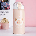 350ml/500ml Cartoon Stainless Steel Thermal Flask With Straw Portable Kids Cute Thermal Water Bottle
