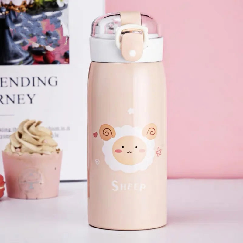 350ml/500ml Cartoon Stainless Steel Thermal Flask With Straw Portable Kids Cute Thermal Water Bottle