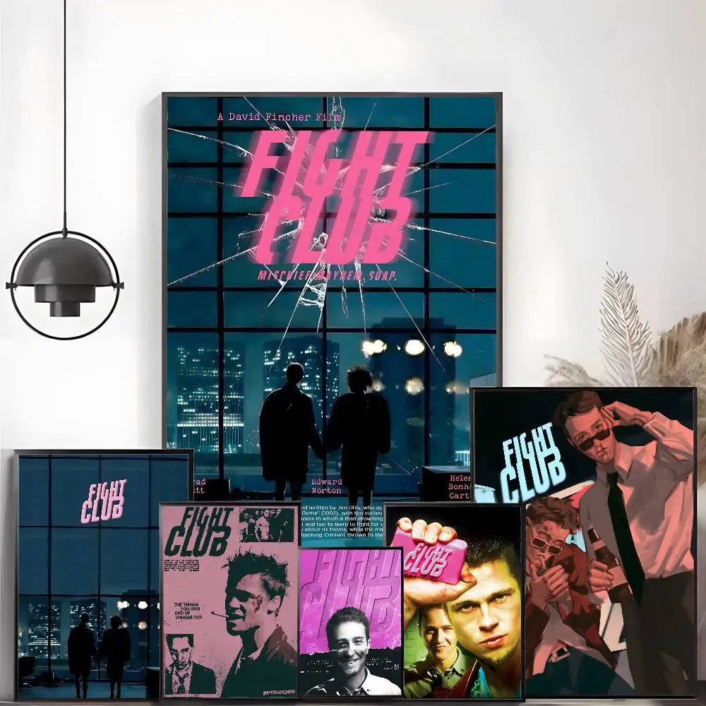 Movie Sticky Fight Club Poster High-definition art sticker Self adhesive waterproof home decoration for living room
