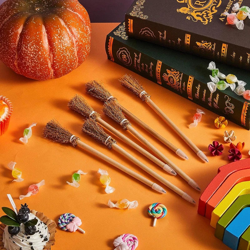 10Pcs Witch Broom Shaped Wooden Pencils Kids Halloween Birthday Party Favors Gift Goodie Bag Filler Writing Pencils School Prize
