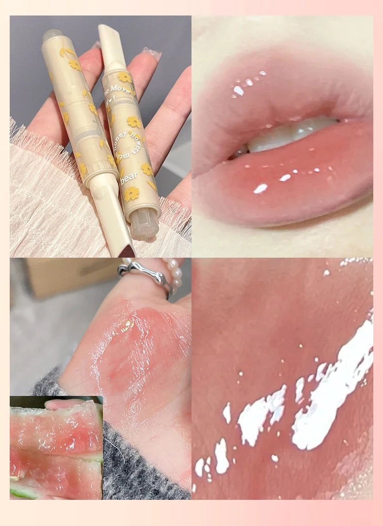Gege Bear Floral Whisper Moisturizing Mirror Shine Lipstick — Glossy Jelly Finish, Heart-Shaped Bullet, Hydrating Lip Balm