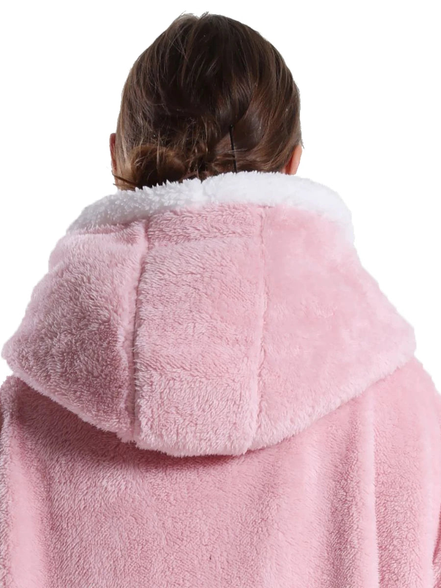 Extra Long Wearable Blankets Winter Flannel Hooded Blanket with Full Sleeves Men Women Cozy Soft Throw Adult TV Blanket
