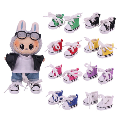 3.8cm Doll Shoes Solid Color Pop Lace up Canvas Shoe PU Shoes For 17cm Labubu Doll Clothes Accessories,Girl's Toys Clothing Gift