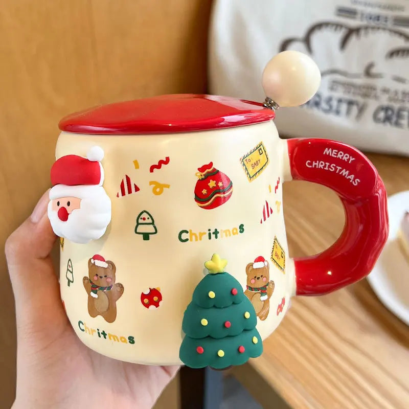 Christmas-themed mugs with magnetic accessories and LIDS, cute ceramic cups, women, couples, office coffee cups