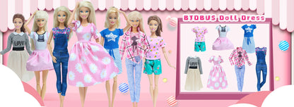 32 Item/Set Ba Doll Bie 11.5 inch Doll Accessories=10 Mix Dress+ 4 Glasses+ 6 Necklaces+2 Handbag+ 10 Shoes Clothes 11.8'' Doll