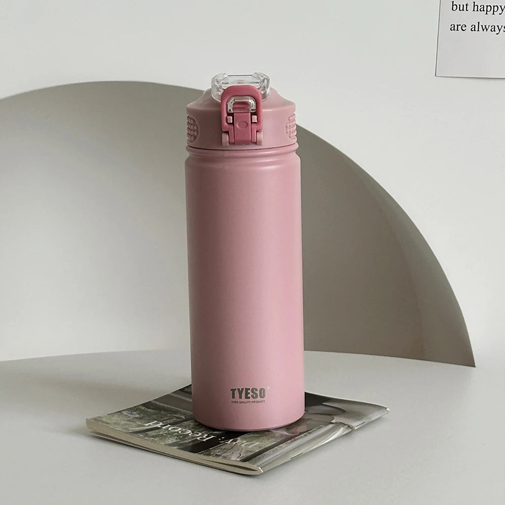 TYESO 600ML/750ML Thermos Water Bottle With Straw Stainless Steel Car Thermal Sports Cup Keeps Cold and Heat Thermal Travel Mug