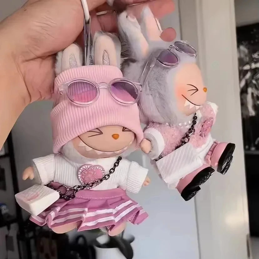 Mini Doll Clothes Outfit Accessories For 15-17cm Labubu V1 V2 V3Labubu Uniform Set Outfit Skirt and Sweater Sunglasses Clothing