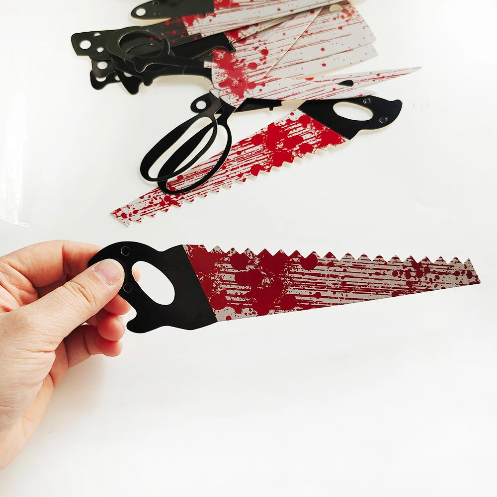 Halloween Terror Banner Blood Hand Foot Knife Skeleton Horror Flag Pulling Ghost Festival Decor Happy Halloween Party Decor
