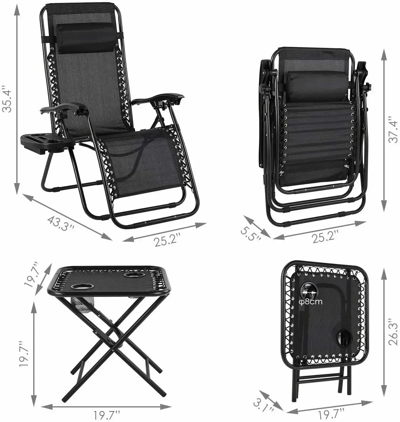 Homfa Folding Sun Lounger Set with Table