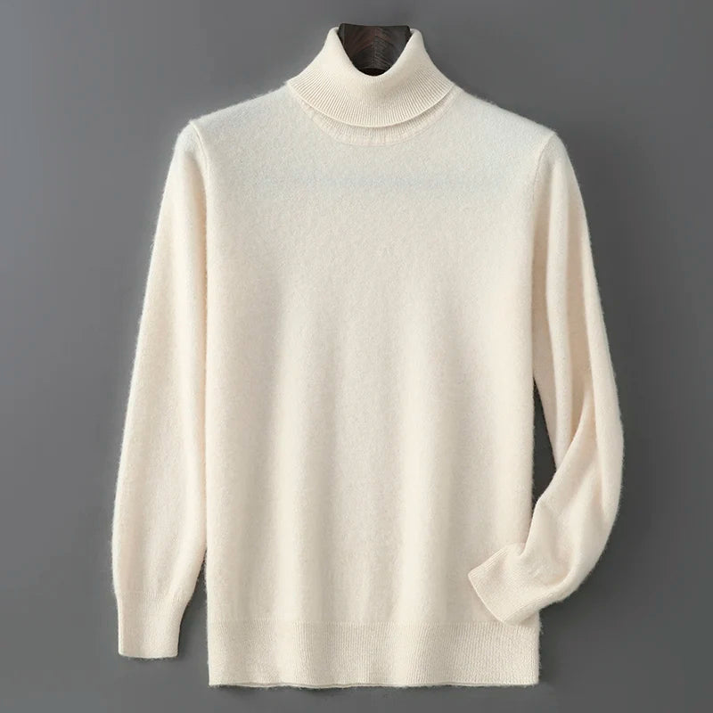 Men's 100% Pure Wool Pullover Sweater For Autumn Winter High Collar Knitted Long Sleeved Loose Solid Color Casual Simple Warmtop