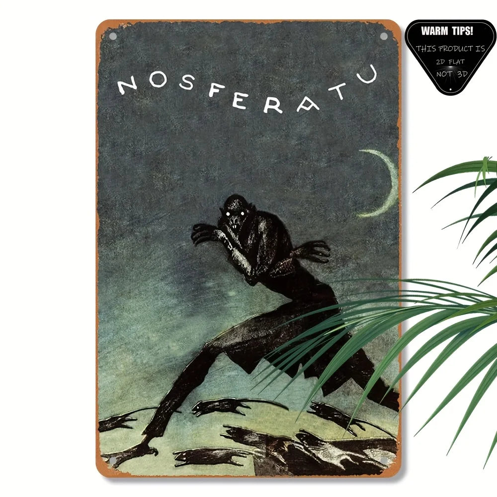 [Durable Build] Vintage Nosferatu Tin Sign -  Retro Wall Art with Premium Metal Finish - Spooky Halloween Decor for Home, Bar, C