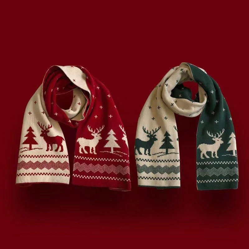 Christmas Scarf for Women Men Cute Deer Elk Knitted Scarves Winter Warm Woolen Shawl Girls Christmas Present