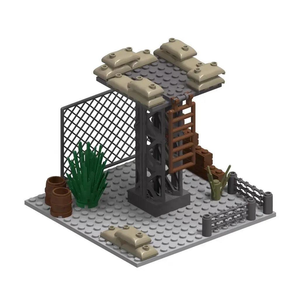 WW2 Military Army Soldiers World War 2 Military Base Observation Tower Model Assemble Building Blocks Bricks Children's DIY Toys