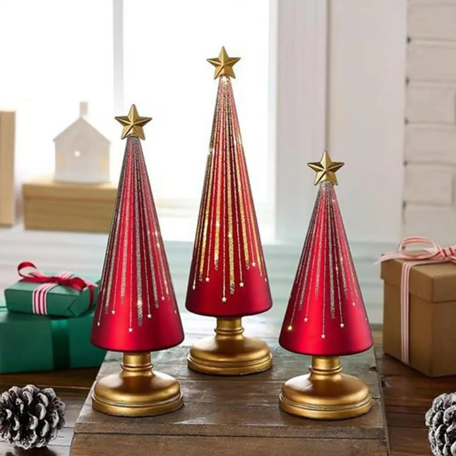Table Christmas Tree 3 Pieces Christmas Sculpture Indoor Resin Star Tree Figurine For Home Room Winter Party Decorations Table