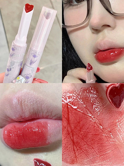 Gege Bear Floral Whisper Moisturizing Mirror Shine Lipstick — Glossy Jelly Finish, Heart-Shaped Bullet, Hydrating Lip Balm